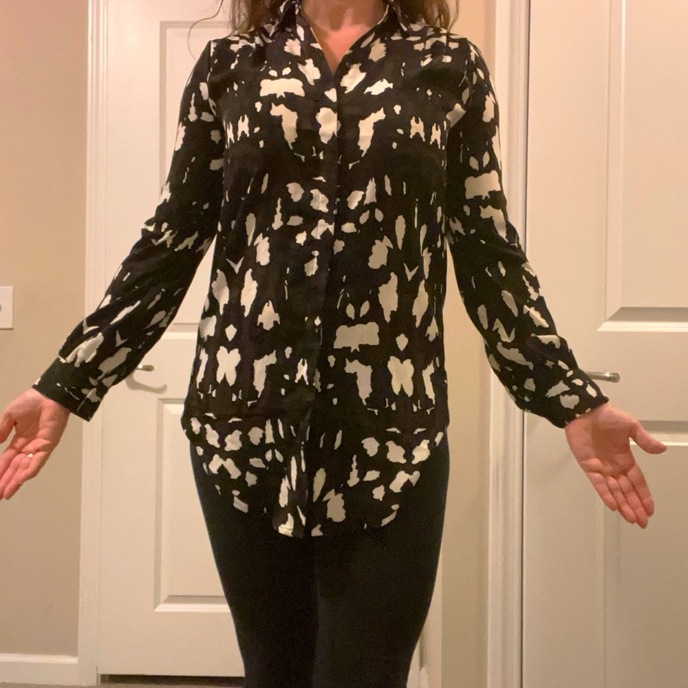 Police Black and Cream Long Sleeve Button Down Shirt